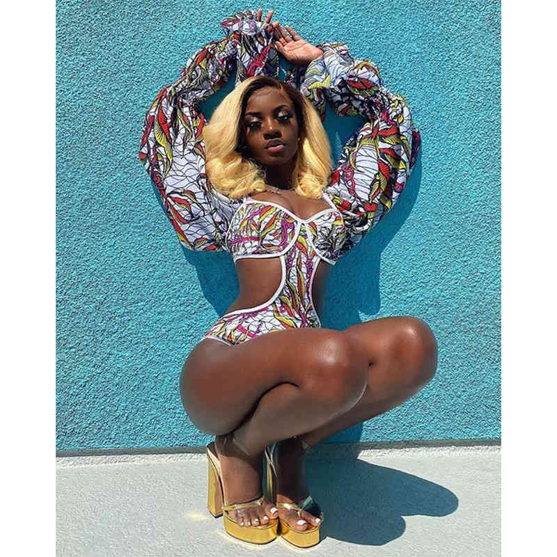 Piece 2021 One Printed Ruffle Women&#039;s Swimsuit Bikini-image-678613409