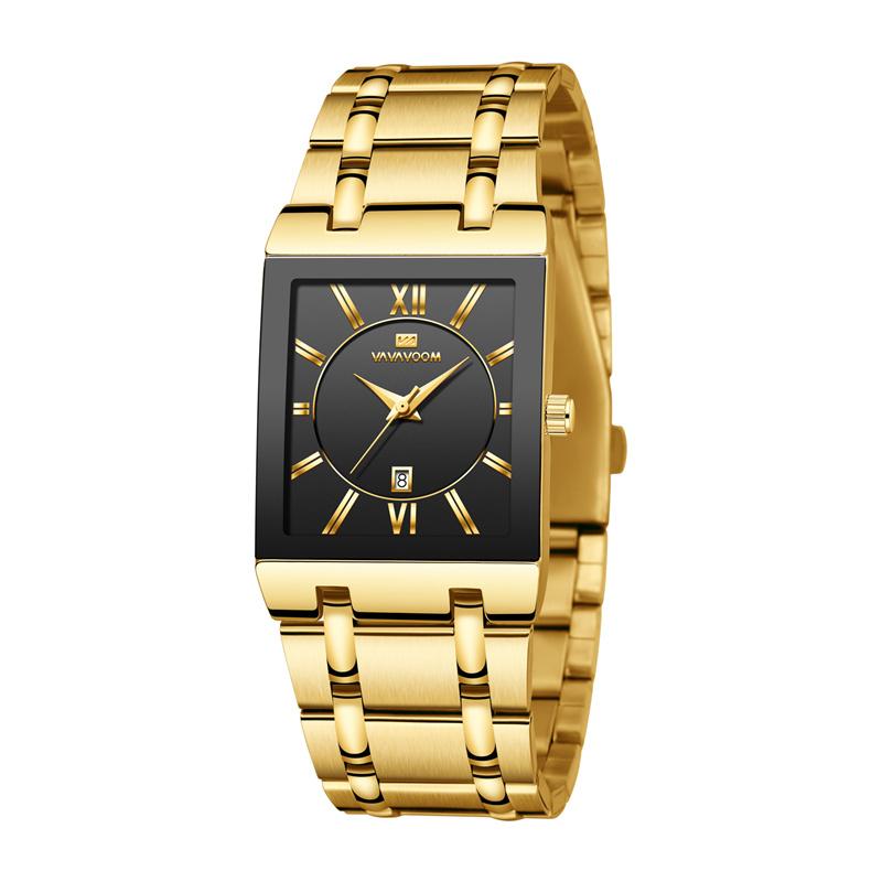 

Wristwatches 2021 Luxury Square Watch Men Automatic Week Date Stainless Steel Gold Mens Quartz Wrist Watches Relogio Masculino