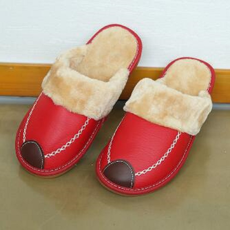 

Women Slippers Black Winter PU Leather Slides Warm Indoor Slipper Waterproof Home House Shoes Women Warm Leather Slipper Shoe, # 20