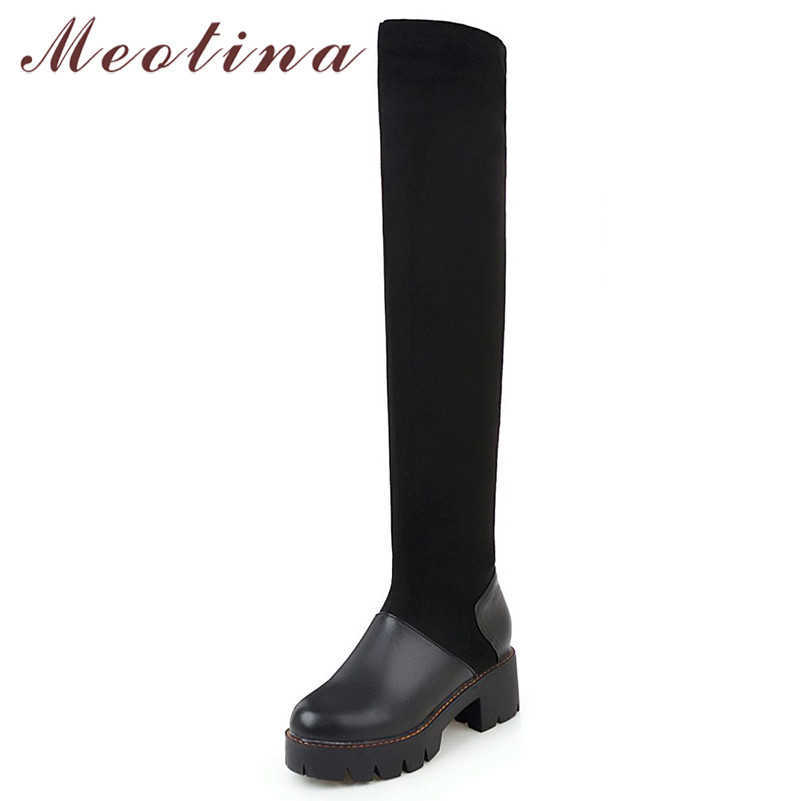 

Meotina Winter Over the Knee Boots Women Boots Slim Stretch Thick Heels Long Boots Sexy Round Toe Shoes Lady Fall Big Size 34-43 210608, Black