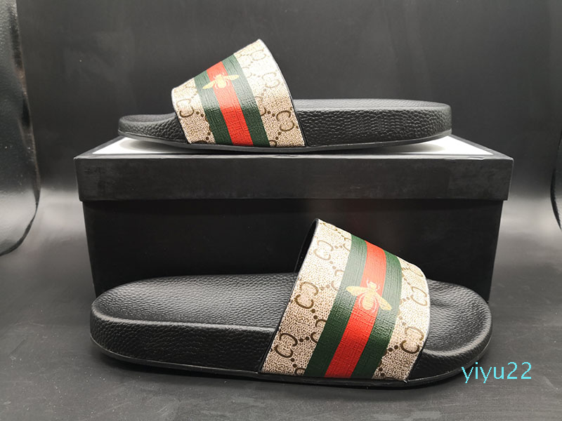

Men Women luxury Slippers Designer Rubber Slides Sandal Flat Blooms Strawberry Tiger Bees Green Red White Web Shoes Beach Flip Flops Flower, Black