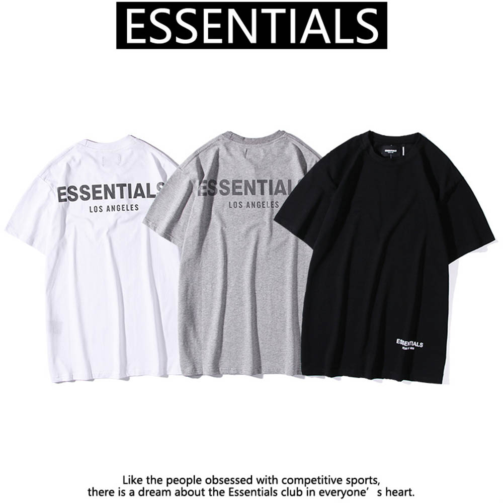 

High quality Ins reflective t-shirt Spring Summer Hip Hop Fear Of God Front Essentials 3M letters Tee Skateboard Tshirt Fog Men Women Short ES-808, Black