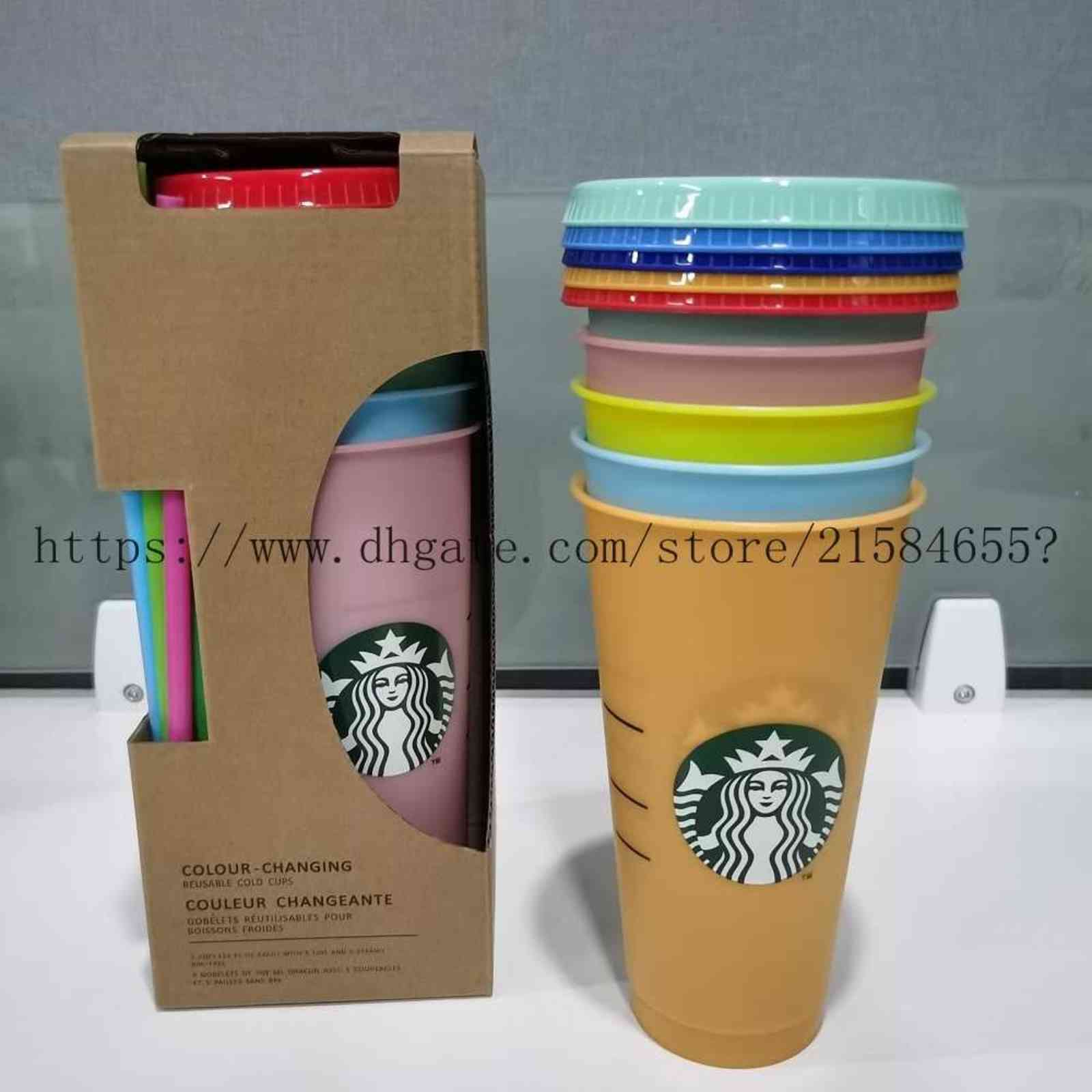 

HOT 24OZ Color Change Tumblers Plastic Drinking Juice Cup With Lip And Straw Magic Coffee Mug Costom Starbucks color changing plastic cup H1102, Minimum 5 pieces