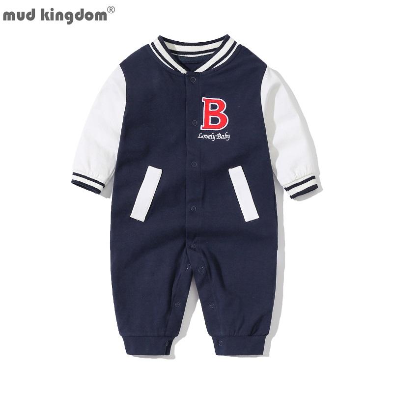 

Jumpsuits Mudkingdom Fashion Baby Girls Boys Baseball Rompers Single Breasted Bodysuits For Kids Infant Clothes Cute Spring Autumn, Blue