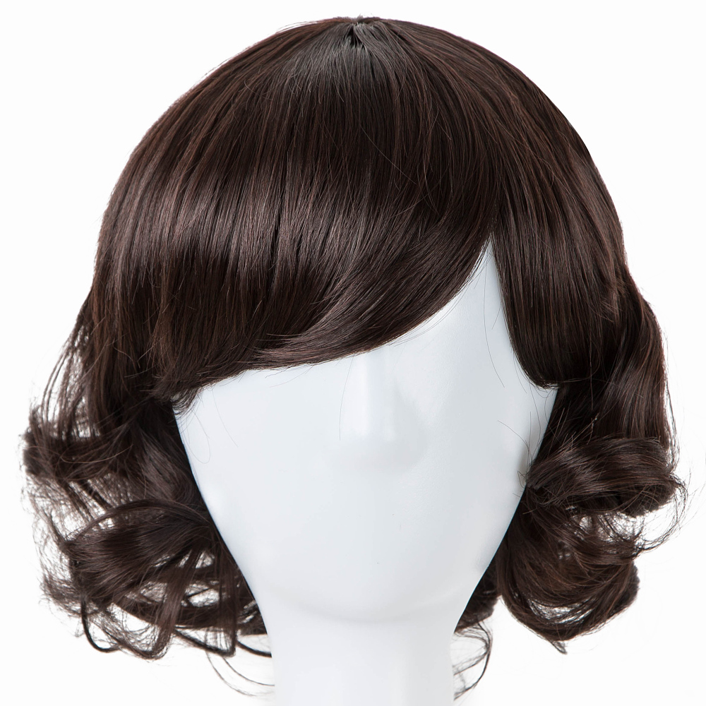 Costume Accessories Fei-Show Inclined Bangs Hair Synthetic Heat Resistance Fiber Dark Brown Short Curly Children Wigs for 50CM Head Circumfe-image-751017239