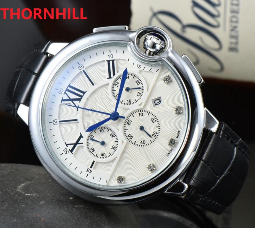 

Men Full Functional Watch 42mm Stopwatch Time clock Big Man Luxury Quartz Classic Leather Strap reloj de lujo Sapphire waterproof Christmas gift Wristwatch, As pic