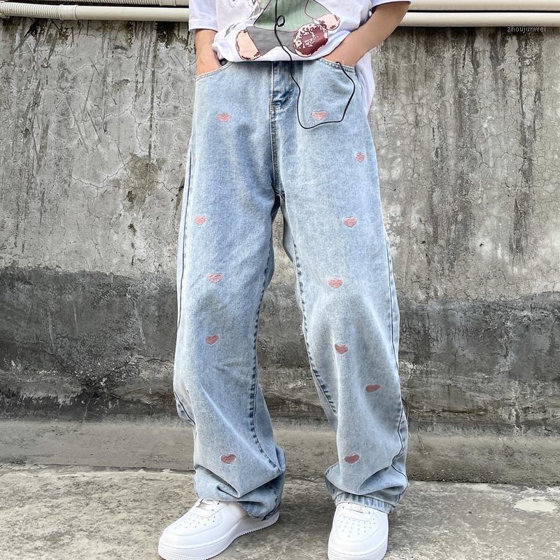 

Women' Jeans 2021 Vintage Embroidery Streetwear High Waist Wide Leg Pants Y2k Baggy Washed Harajuku Straight Denim Trouser, Light blue