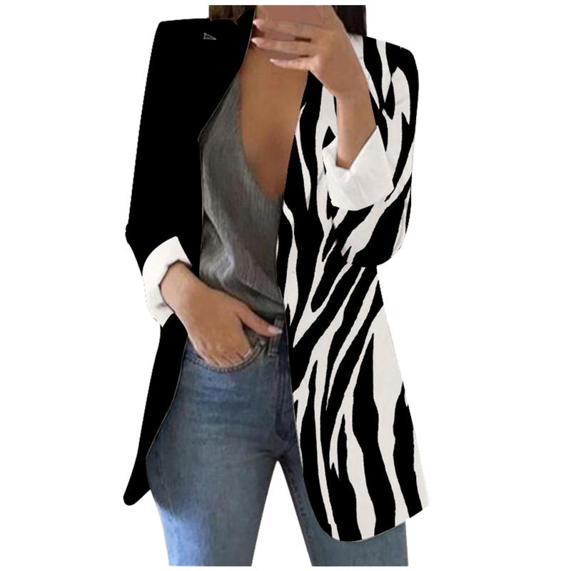 

Women's Jackets Printed Formal Coat Cardigan Suit Long Sleeve Lapels Business Office Slim Elegant Jacket, Black;brown