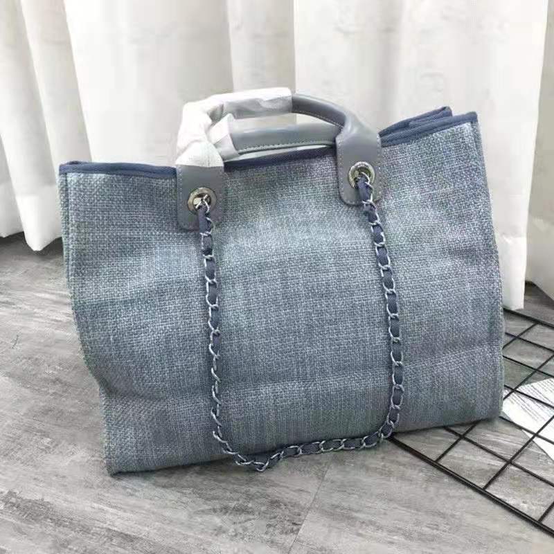 

Women Cotton Canvas Shopping Bags Zip Pouch Designer Lady Leather Top Handles Letter Print Chain Bag