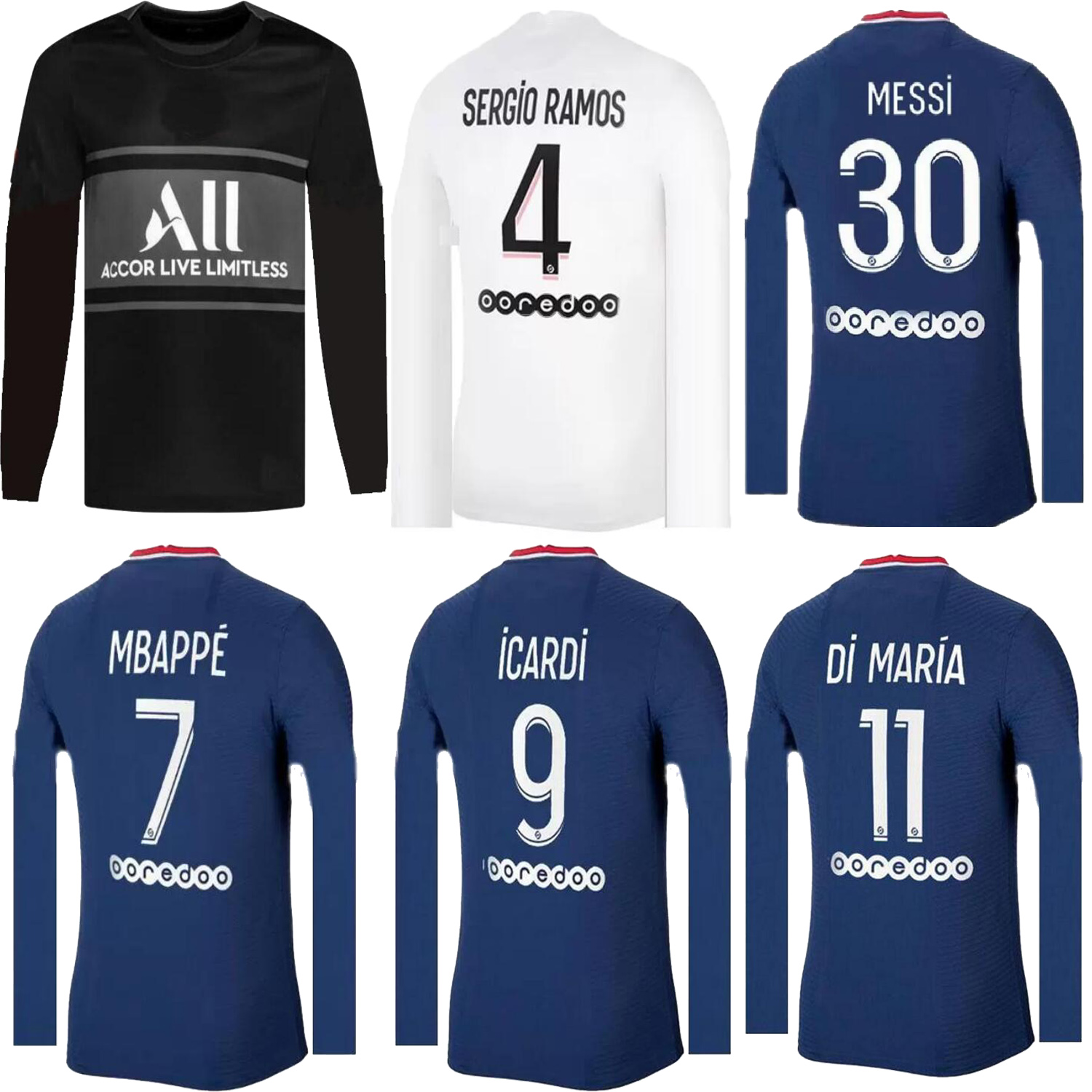 

Long sleeve HAKIMI RAMOS MESSI 30 maillot de foot 21 22 soccer jersey 2021 MBAPPE NEYMAR shirt hommes enfants black pSgS Maillots VERRATTI M, Black;yellow