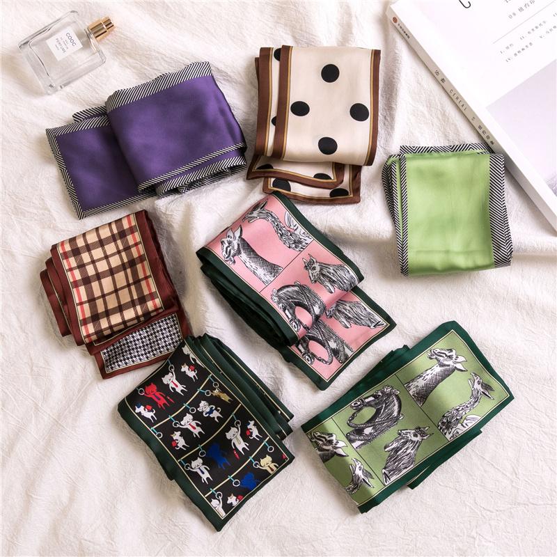 

Store Products Scarf Handbag Elegant Style Satin Women Luxury Skinny Small Ribbon Ladies Bandana Hair Band Scarves