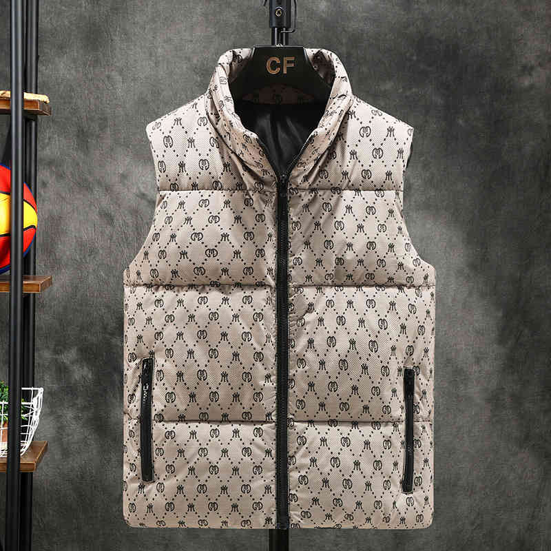 

down jacket men's vest tide brand short autumn and winter thickened cotton coat sleeveless casual stand collar large waistcoat, Black