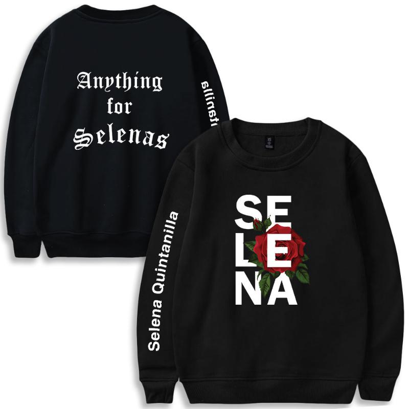 

Men's Hoodies & Sweatshirts Selena Quintanilla Round Neck Hoodie Sweatshirt Women Men Text Pattern Print Harajuku Cotton Loose O-Neck, Black