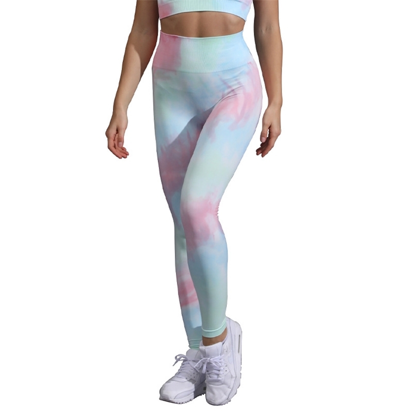 

Tie-dye Print Seamless Elastic High Waist Bodycon Pencil Leggings Summer Gym Workout Moisture Wicking Quick-drying Soft 210604, Green