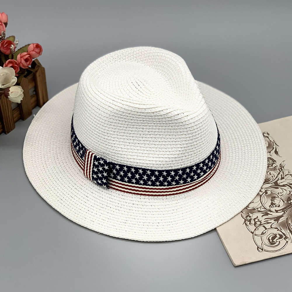 

Hand woven Panama straw hat men's wo sunscreen in sprg summer white, Blue;gray