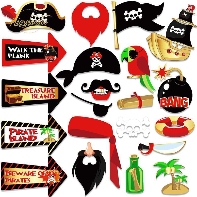 

Party Decoration NICROLANDEE 21 Pcs Pirate Po Booth Props DIY Centerpiece Sticks Table Toppers For Kids Birthday Costume Supplies
