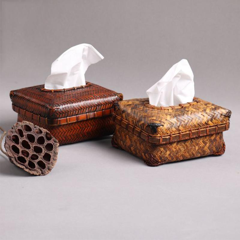 

Tissue Boxes & Napkins Chinese Traditional Style Natural Bamboo Box Eco-friendly Durable Retro Handmade Weave Rattan Storage For Home El