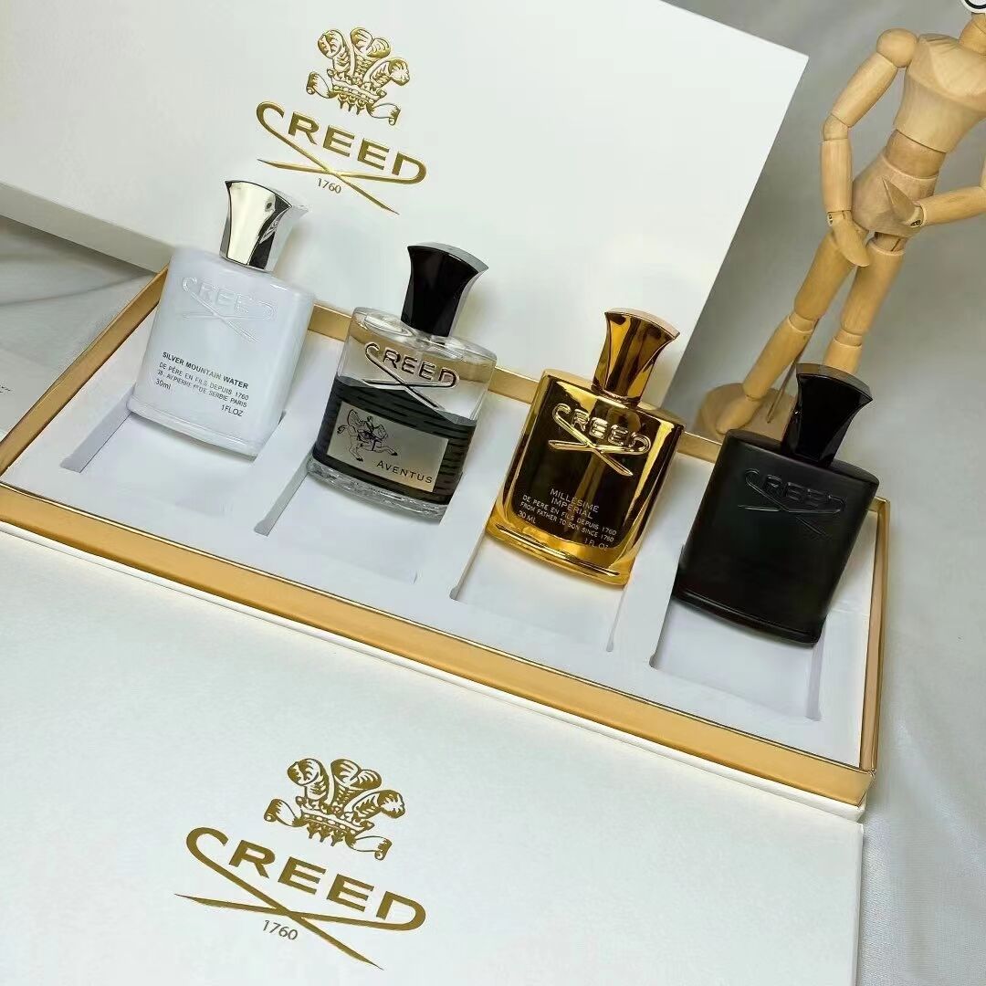 Creed Perfume new 4pcs set Incense Scent Fragrant Cologne Men Silver Mountain Water/aventus/Green Irish Tweed/Millesime Imperial 30Ml
