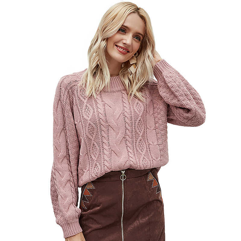 

Autumn Solid Color Knitted Pullovers And Sweaters Women Long Sleeve O-neck Plus Size Casual Streetwear Fashion Sweater Feminino 210608, Pink