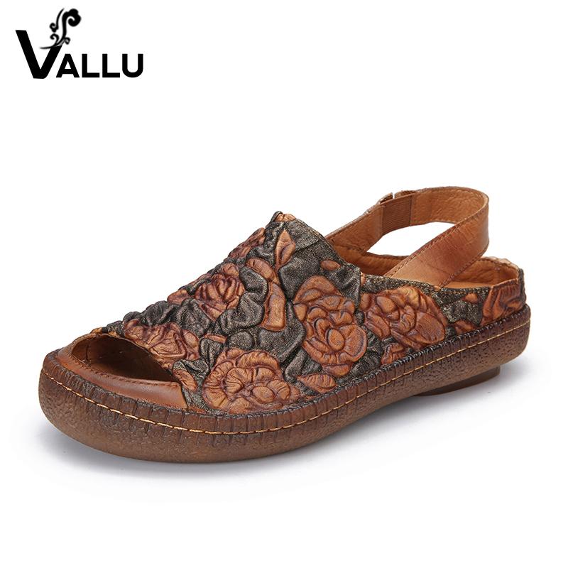 

Embossed Flower Sandals Shoes Lady 2021 Natural Leather Peep Toe Women Sandale Handmade Elastic Band Casual Female, Black