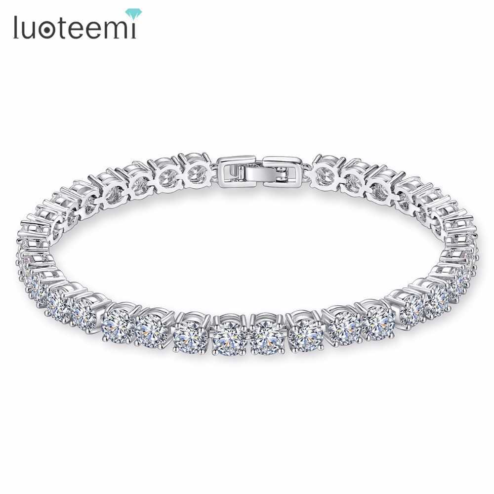 

Luoteemi Classic 5mm Round Aaa Clear Cubic Zirconia Tennis Bracelet for Women Fashion White Gold Color Bangle Bracelet Jewelry Q0719