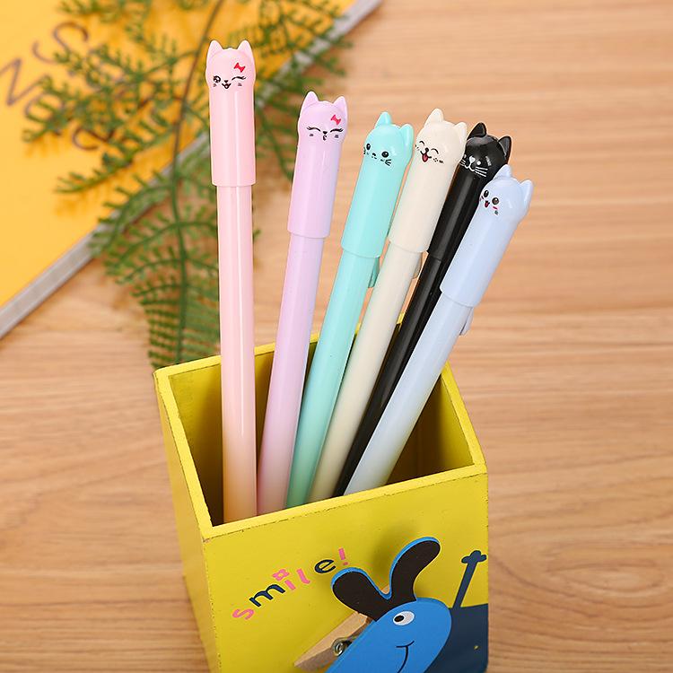 

6pcs Lot Creative Stationery Pen Cap Cat Gel Pens Cute Cartoon School Office Accessories 2021
