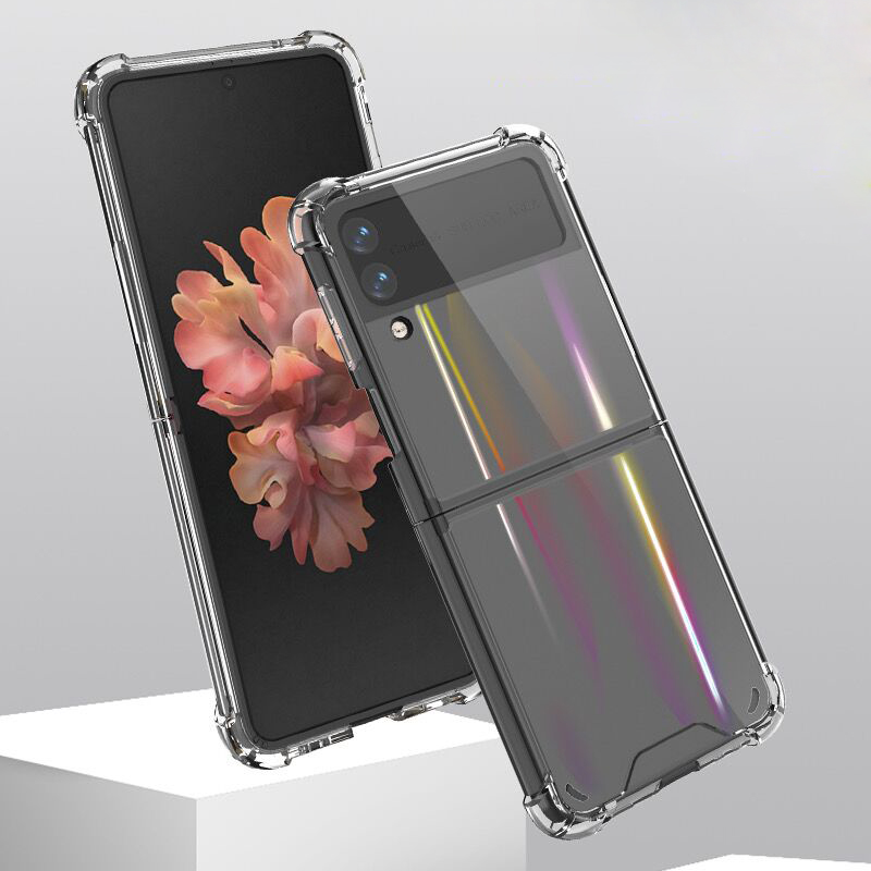 

Luxury Bling Aurora Laser Colorful Cases Air Bag Hard PC Soft TPU Bumper Shockproof Protective Cover For Samsung Galaxy Z Flip 2 3 5G Flip2 Flip3, Mix colors