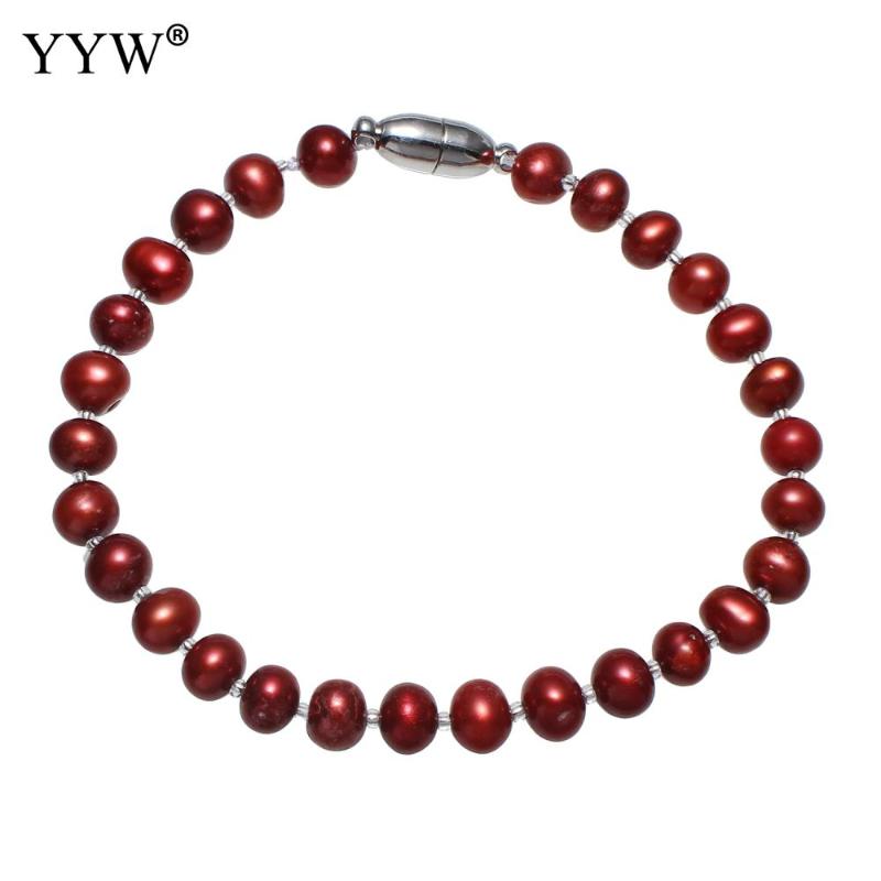 

Beaded, Strands Freshwater Pearl Bracelet With Brass Potato For Woman Red 7-8mm Sold Per Approx 7.5 Inch Strand, Black