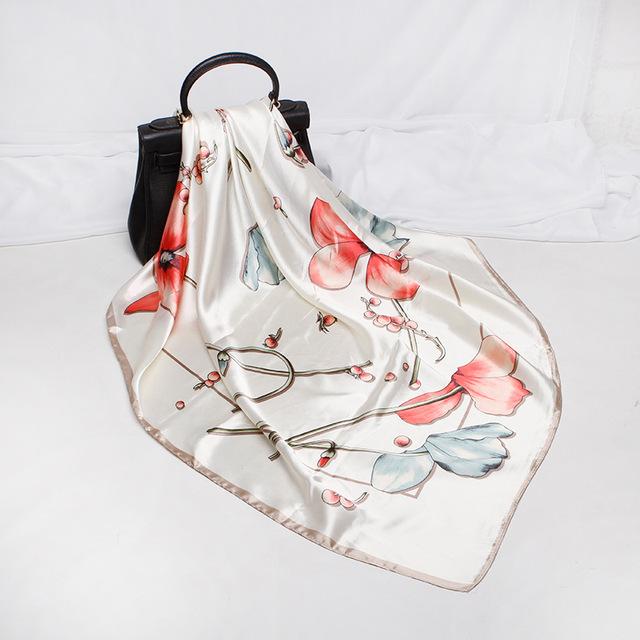 

Scarves 2021 Fashion Flower Silk Scarf Printed Women's Outdoor Sunscreen Shawl 90*90CM Decorative Square