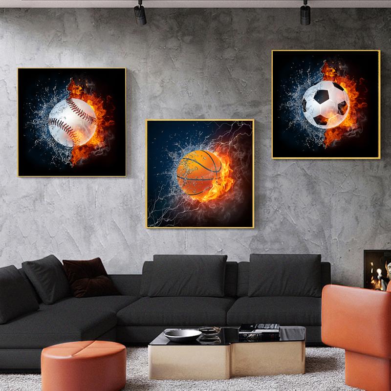 

Paintings Ball Fire And Water Canvas Painting Basketball Football Earth Posters Prints Wall Art Pictures For Living Room Home Decoration