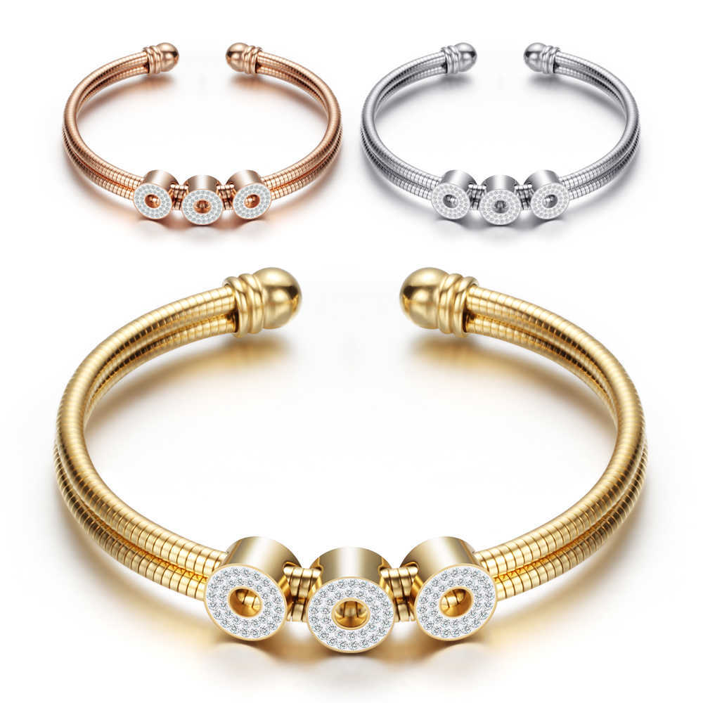 

Adjustable Open 316l Stainless Steel Bracelets Bangles 3 Color Cuff Bangle for Women Jewelry Gift Q0719