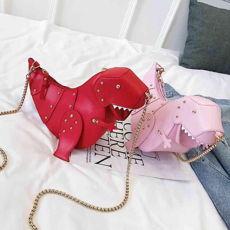 

Ins super fire women's 2021 new fashion dinosaur doll shoulder versatile cute girl's bag, Red