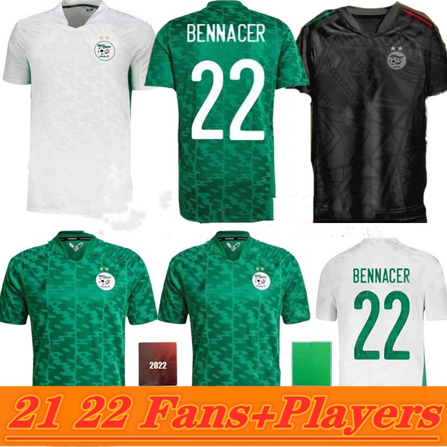 

Fans player version Algerie 2021 home away Soccer Jerseys MAHREZ FEGHOULI BENNACER ATAL 20 21 Algeria football kits shirt men + kids sets ma, Black;yellow