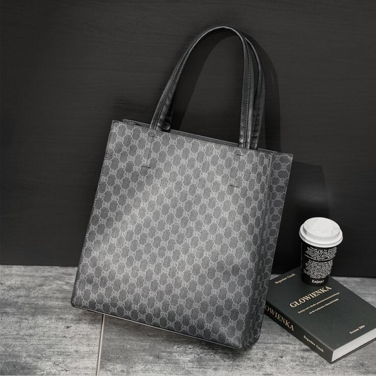 

Factory wholesale men brand shoulder bag classic printed business handbag street trend vertical plaid handbags personalized color matching leather bags, Black1