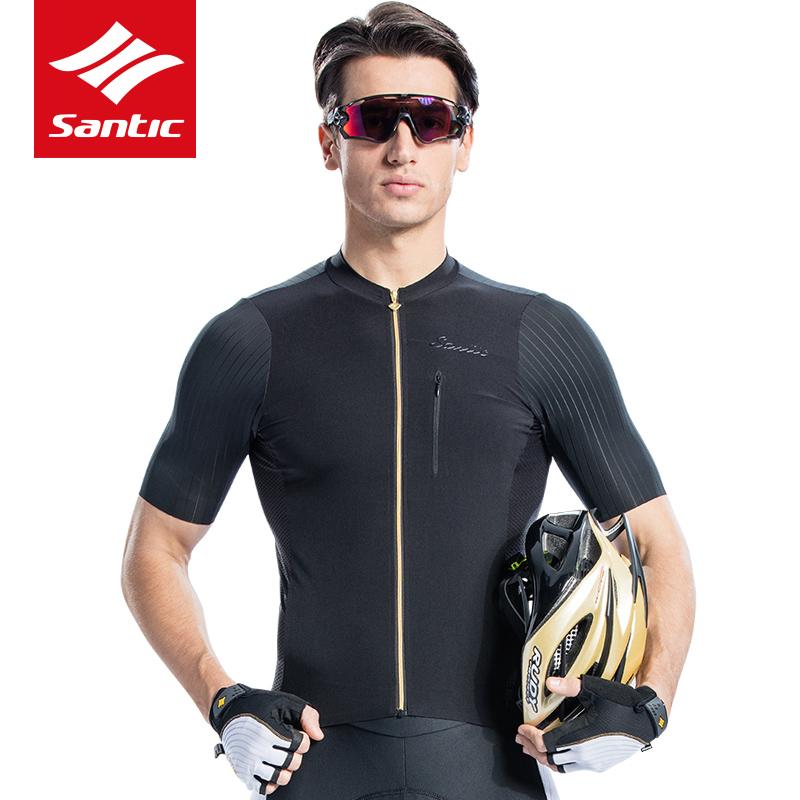 

Santic Men Cycling Jersey Short Sleeve Pro Fit Imported Italian Fabric MTB Road Bike Riding Clothing Racing Jackets, Black;red