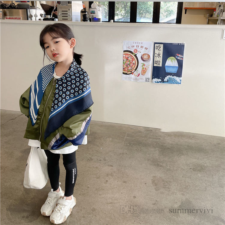 

Fashion kids jacket girls polka dots stripe silk scarves shawl long sleeve outwear autumn children casual clothing Q2390, Customize