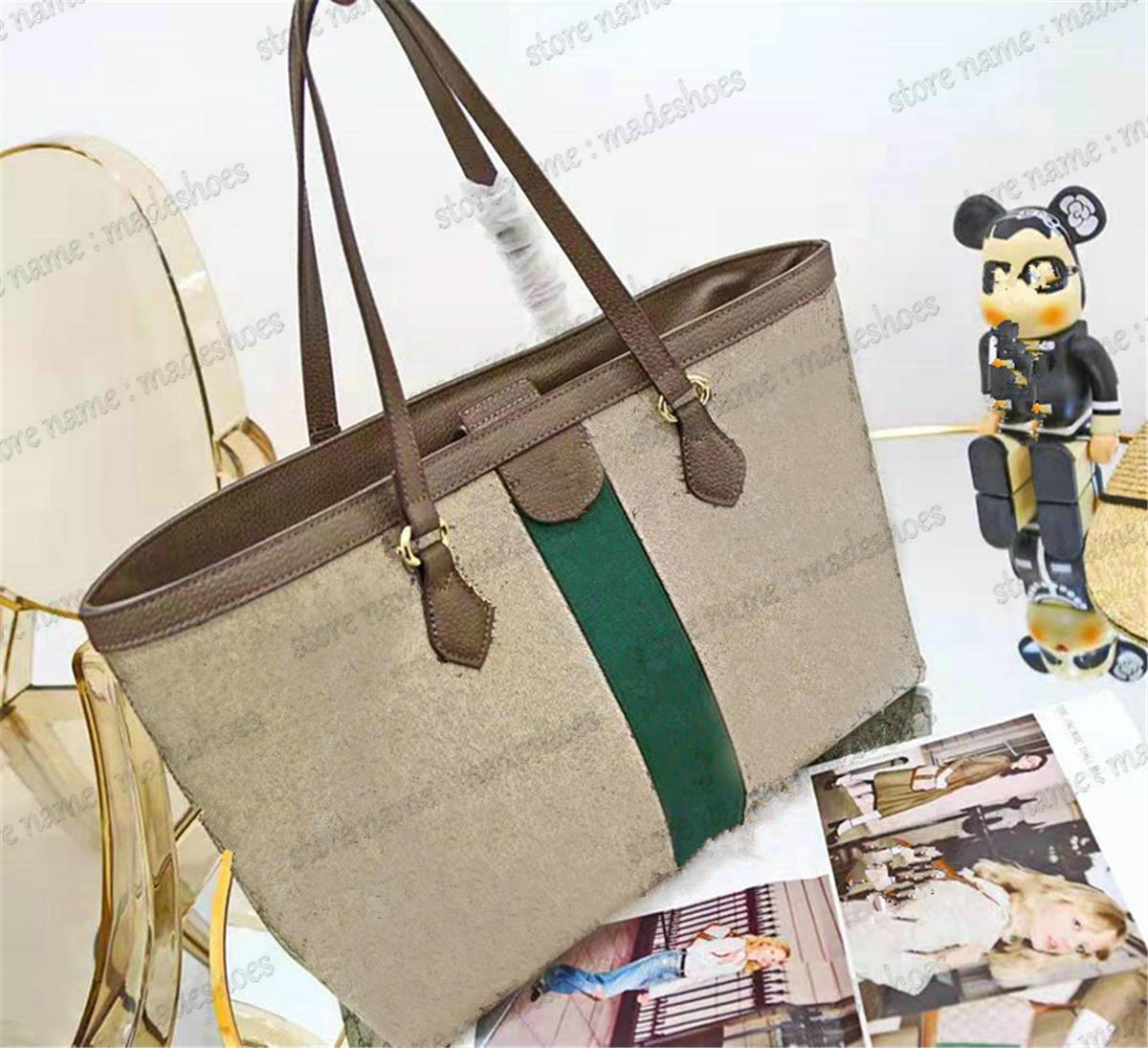 

Ophidia Medium Tote 631685 Women Designer Business Shoulder Bag Green and red Web Beige/ebony Canvas Leather Luxurys Deisgners Double handle Bag Vintage Handbag