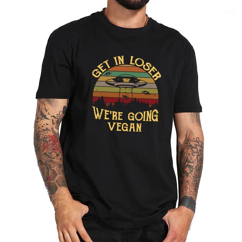 

Men's T-Shirts Retro Funny Get In Loser We're Going Vegan Gift T Shirt Pure Cotton Unisex Cloth High Quality Tee Tops EU Size, Black