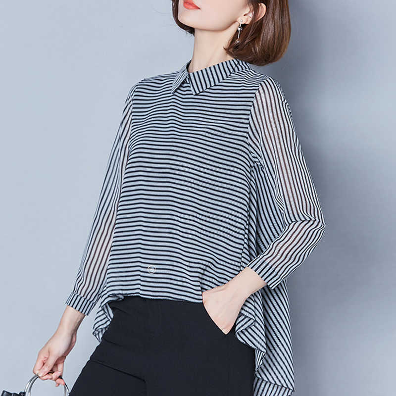 

Blouse Women Fashion Long Sleeve Striped Chiffon Blouse Shirt Women Clothes Blusa Feminina Womens Tops And Blouses C890 210602