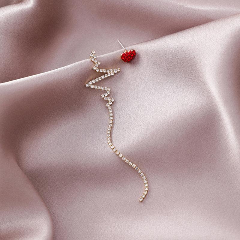 

Dangle & Chandelier 2021 Trend Asymmetric Love Heartbeat Line Tassel Rhinestone Earrings Statement Korean Style Earring For Women Jewelry, Silver