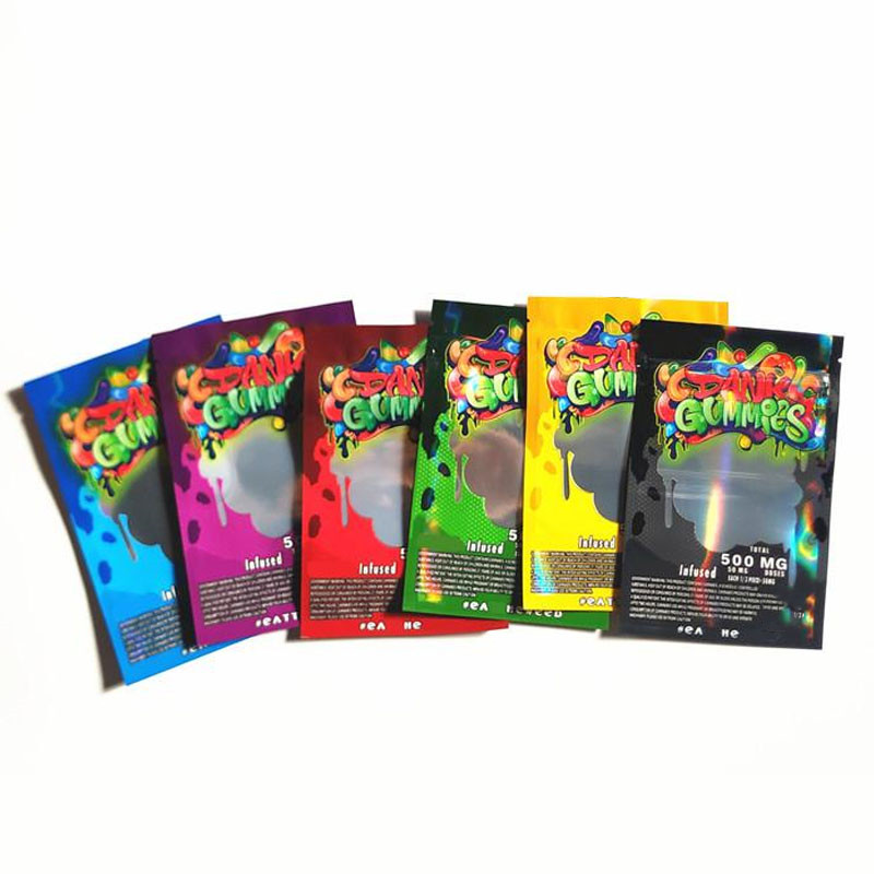 

500mg smell proof zip lock candy packaging bag mylar dank gummies packing with window empty edibles bags