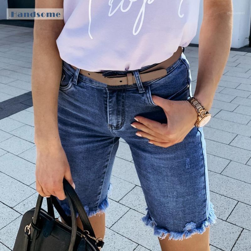 

Women' Destroyed Hole Jeans 2021 Ladies Casual Solid Washing Demin Shorts With Pocket Metal Buckle Denim, Blue