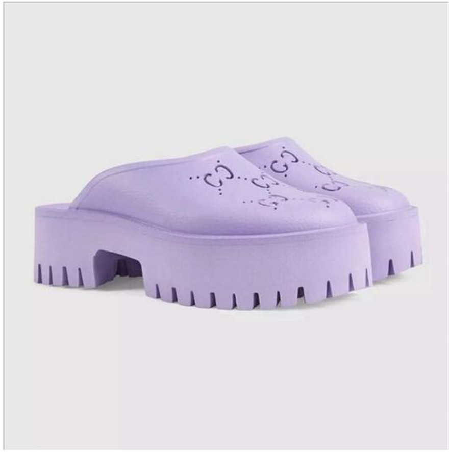 

Brand Perforated Slippers Men Women Platform Designer Sandals Wedge Rubber Cut-out Slide Transparent Materials Fashion Beach Flats Shoes, Thick bottom
