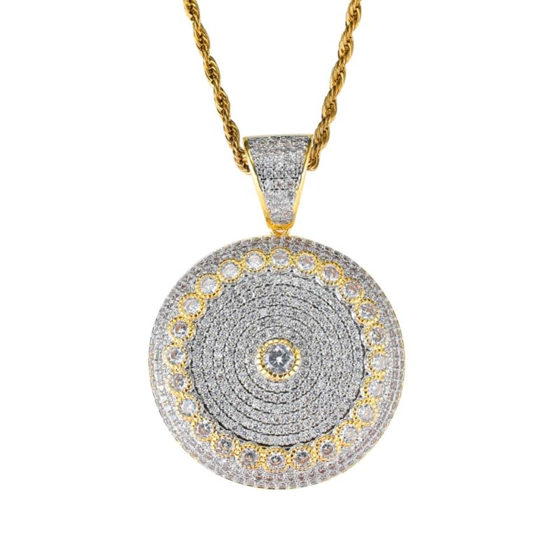 Pendant Necklaces Fashion Charm Bling Hip Hop Disc Copper Micro Pave With CZ Stones Necklace Jewelry Gifts For Men And Women-image-698356162
