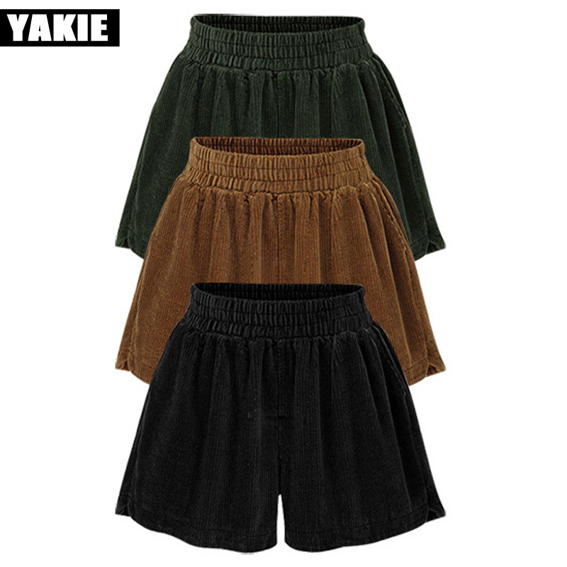 

Autumn/Winter Women's Corduroy Shorts Plus Size 6XL Casual Loose Elastic Waist Harem Shorts Brown Black brown green 210519