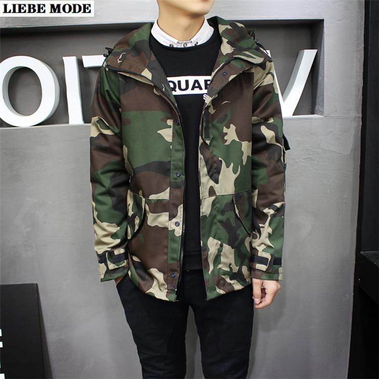 

Men's Jackets Men Streetwear Camouflage Hooded Coats Korean Style Camo Cargo Trench Spring Autumn Bomber Windbreaker Plus Size, Black;brown