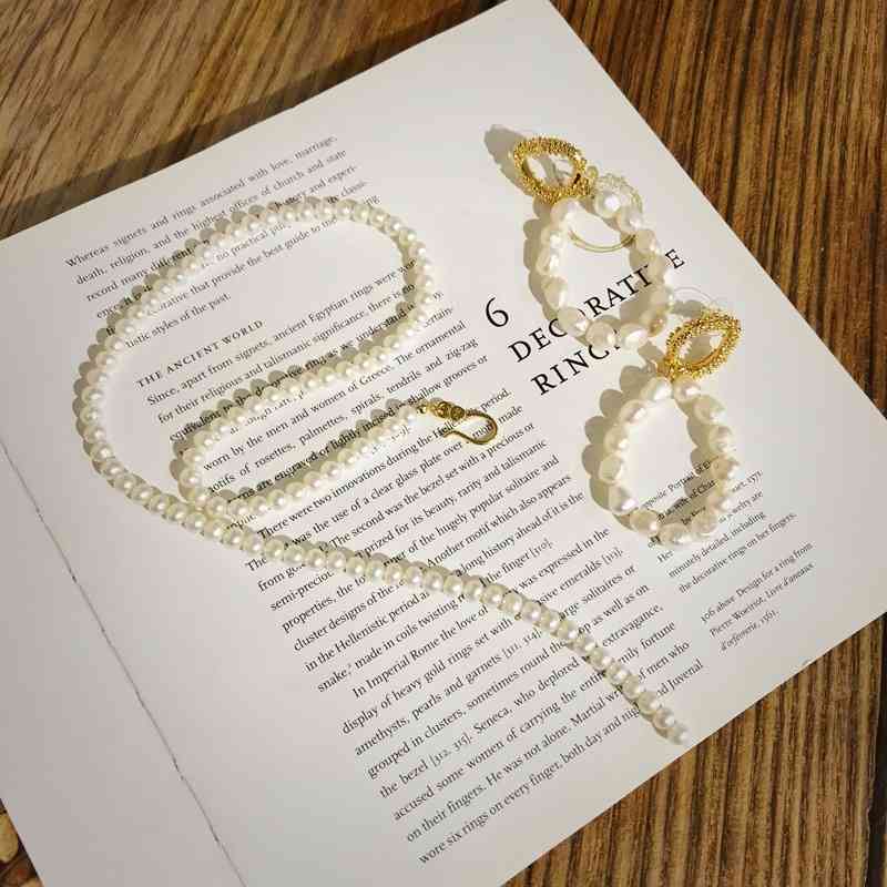 

jewelry xiaozhongchao brand natural freshwater pearl long necklace pearl earrings, Silver