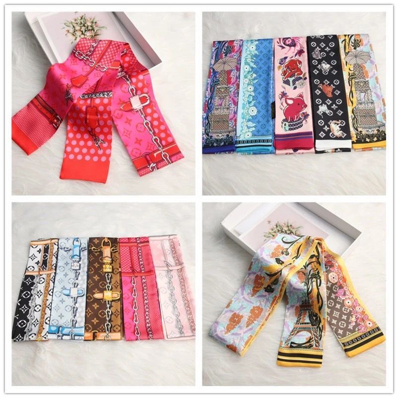 

uotgkgk Mix Design Magic Hand Bag Scarves Women Small Silk Scarf kerchief Belt Neckerchief Printing Handle Bag Ribbon Female Women Scarves & Wraps, Blue;gray