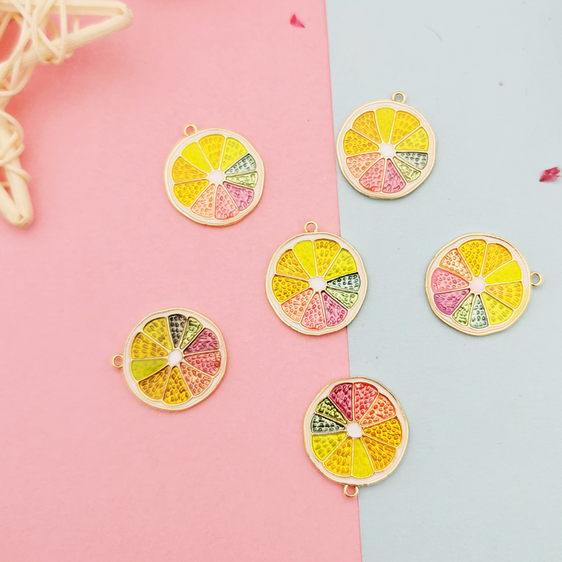 

Colorful Slices Charms Metal Lemon Slices Enamel Pendant For Fashion Jewelry Making Earring Bracelet