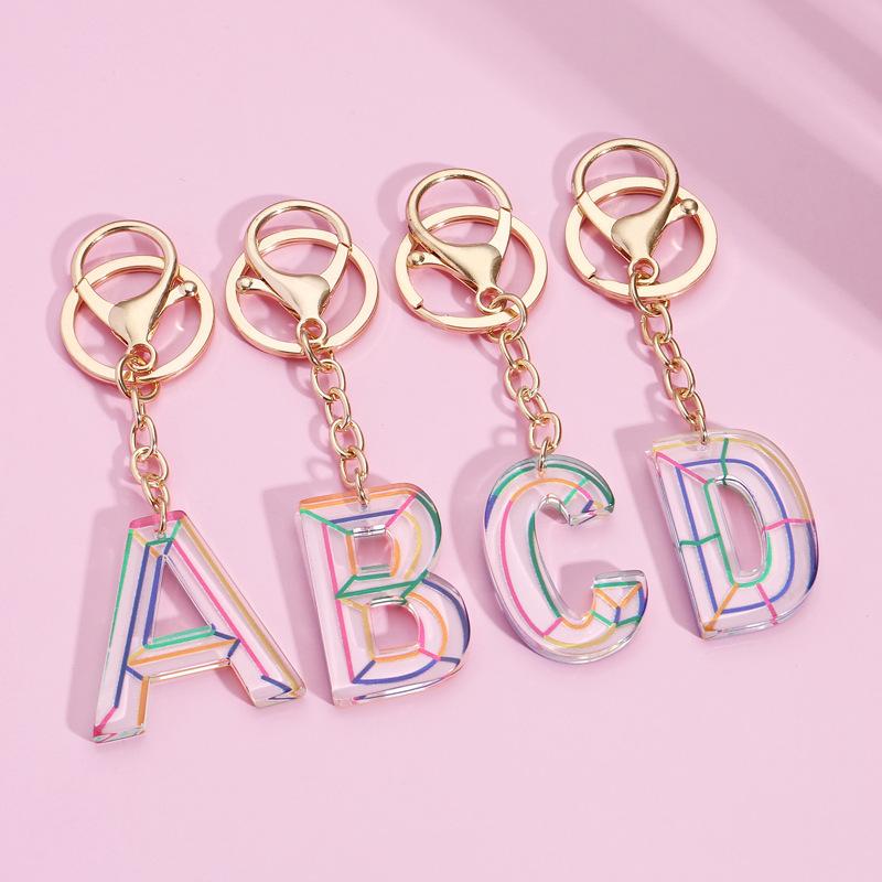 

Keychains 1PC Rainbow Words Keychain A-Z Capital Letters Acrylic Initial Name Key Ring For Friendship Gifts Jewlery